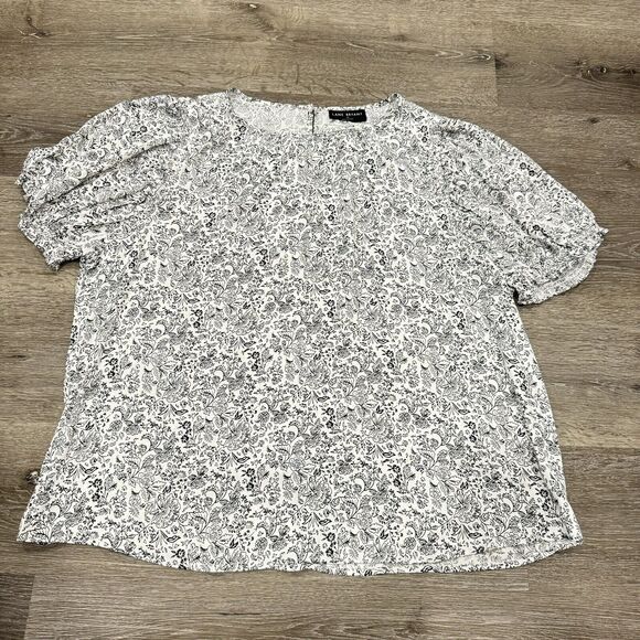 Lane Bryant Puff Sleeve Blouse Size 20 White Single Button Keyhole Closure Femme - Picture 1 of 11